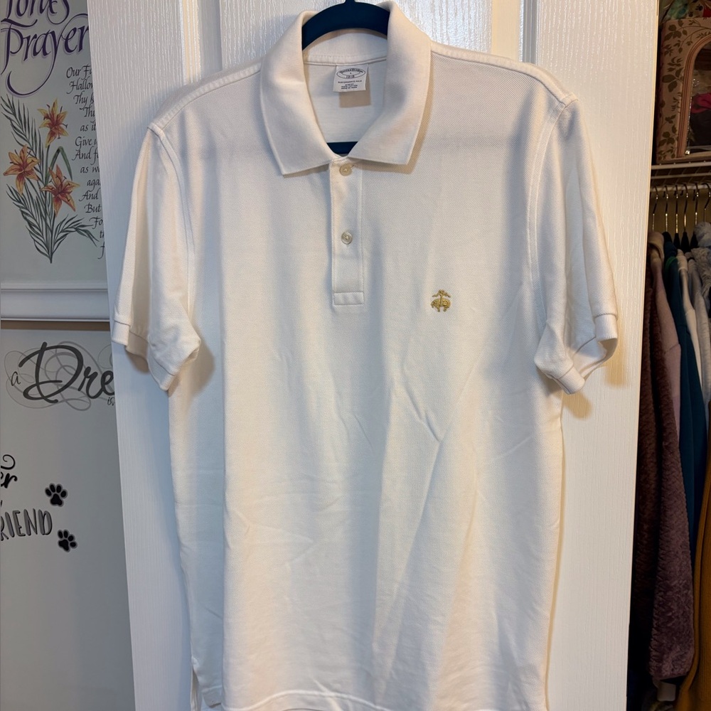 Brooks Brothers White Polo with Gold Logo